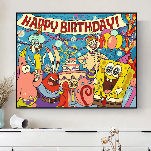 diy digital oil painting wholesale Spongebob cartoon children's hand-painted healing and decompression popular decorative painting