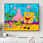 diy digital oil painting wholesale Spongebob cartoon children's hand-painted healing and decompression popular decorative painting